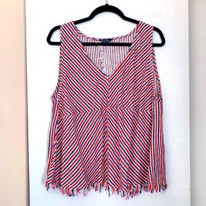 Indigo Rein Split Back Striped Linen Top